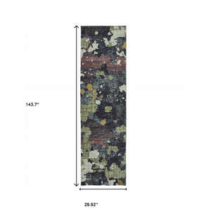 HomeRoots 10' Blue and Green Abstract Power Loom Area Rug - Contemporary Style, Stain-Resistant, Durable Design 2'6" x 12' 510549