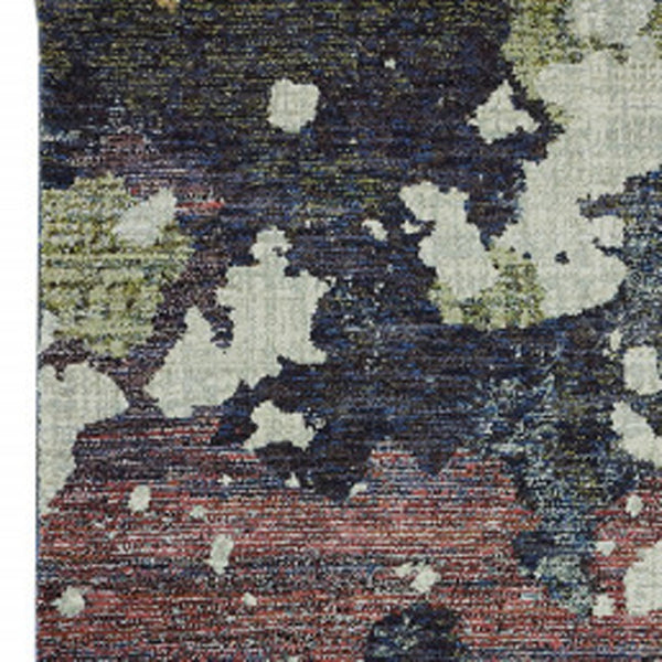 HomeRoots 10' Blue and Green Abstract Power Loom Area Rug - Contemporary Style, Stain-Resistant, Durable Design 2'6" x 12' 510549