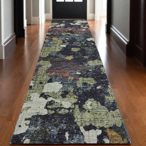 HomeRoots 10' Blue and Green Abstract Power Loom Area Rug - Contemporary Style, Stain-Resistant, Durable Design 2'6" x 12' 510549