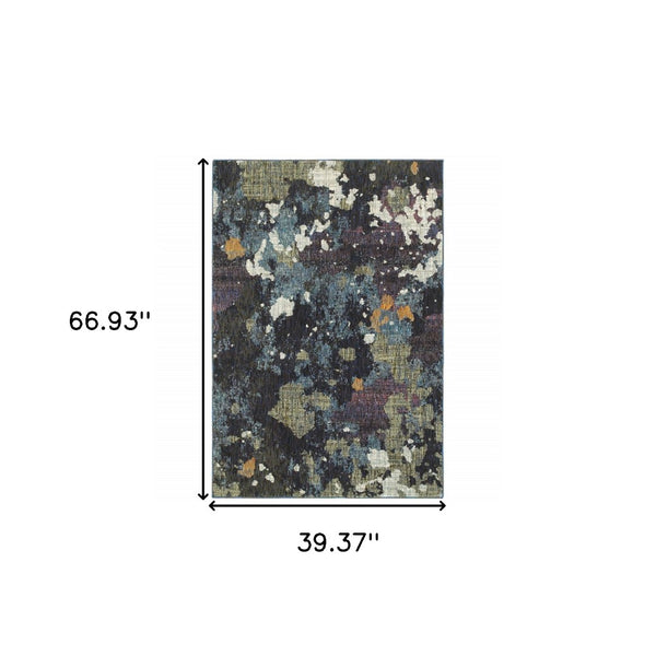HomeRoots 10' Blue and Green Abstract Power Loom Area Rug - Contemporary Style, Stain-Resistant, Durable Design 3' x 5' 510550