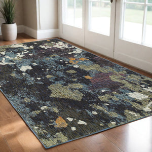 HomeRoots 10' Blue and Green Abstract Power Loom Area Rug - Contemporary Style, Stain-Resistant, Durable Design 3' x 5' 510550