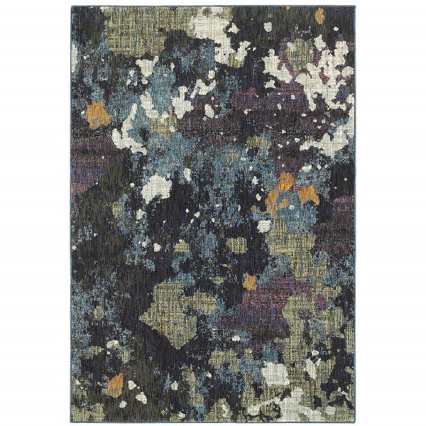 HomeRoots 10' Blue and Green Abstract Power Loom Area Rug - Contemporary Style, Stain-Resistant, Durable Design 5' X 7' 510551