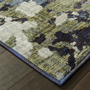 HomeRoots 10' Blue and Green Abstract Power Loom Area Rug - Contemporary Style, Stain-Resistant, Durable Design 5' X 7' 510551