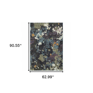 HomeRoots 10' Blue and Green Abstract Power Loom Area Rug - Contemporary Style, Stain-Resistant, Durable Design 5' X 7' 510551