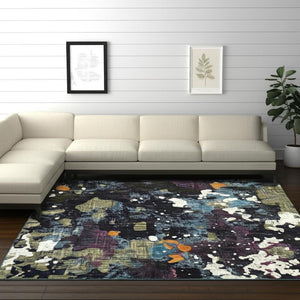 HomeRoots 10' Blue and Green Abstract Power Loom Area Rug - Contemporary Style, Stain-Resistant, Durable Design 7' X 10' 510552