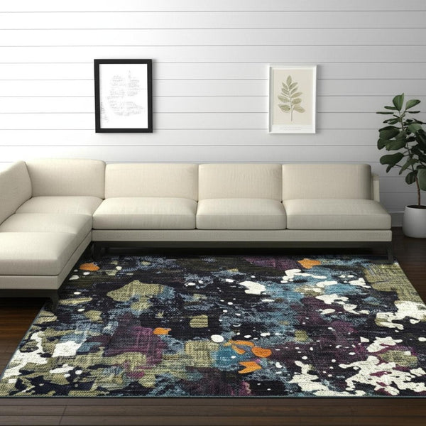 HomeRoots 10' Blue and Green Abstract Power Loom Area Rug - Contemporary Style, Stain-Resistant, Durable Design 7' X 10' 510552
