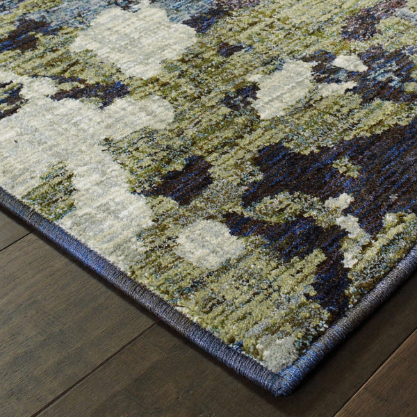 HomeRoots 10' Blue and Green Abstract Power Loom Area Rug - Contemporary Style, Stain-Resistant, Durable Design 8' X 11' 510553