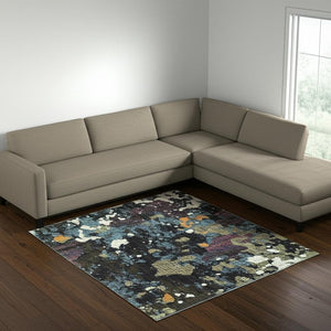 HomeRoots 10' Blue and Green Abstract Power Loom Area Rug - Contemporary Style, Stain-Resistant, Durable Design 8' X 11' 510553