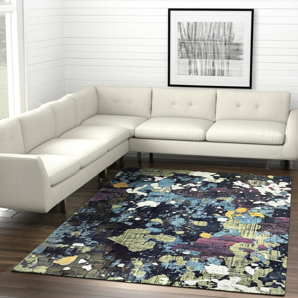HomeRoots 10' Blue and Green Abstract Power Loom Area Rug - Contemporary Style, Stain-Resistant, Durable Design 9' X 12' 510554