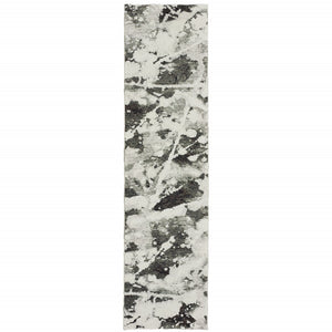 HomeRoots 10' Gray and White Abstract Power Loom Area Rug - Modern Comfort for Stylish Living Spaces 2'6" x 12' 510558