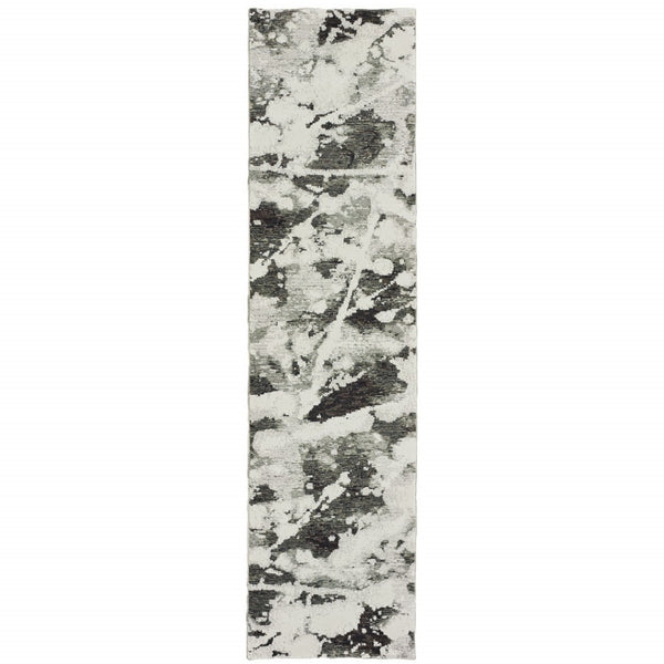 HomeRoots 10' Gray and White Abstract Power Loom Area Rug - Modern Comfort for Stylish Living Spaces 2'6" x 12' 510558