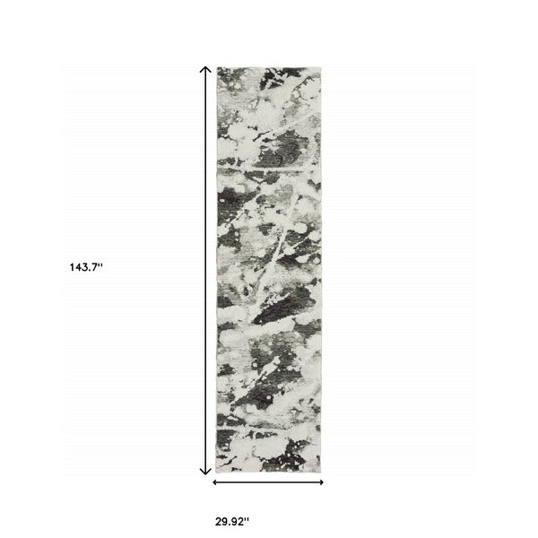 HomeRoots 10' Gray and White Abstract Power Loom Area Rug - Modern Comfort for Stylish Living Spaces 2'6" x 12' 510558