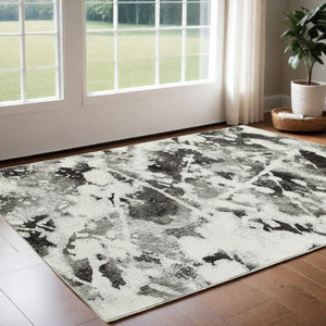HomeRoots 10' Gray and White Abstract Power Loom Area Rug - Modern Comfort for Stylish Living Spaces 3' x 5' Rectangle 510559