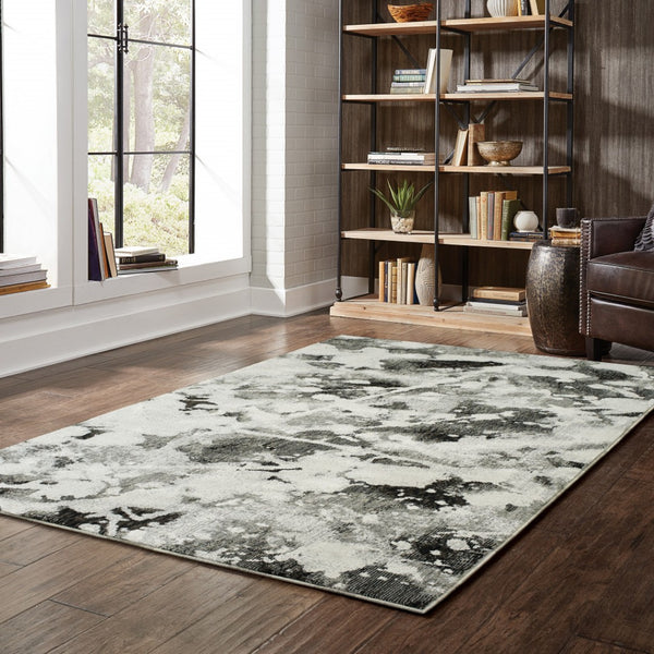 HomeRoots 10' Gray and White Abstract Power Loom Area Rug - Modern Comfort for Stylish Living Spaces 5' X 7' Rectangle 510560