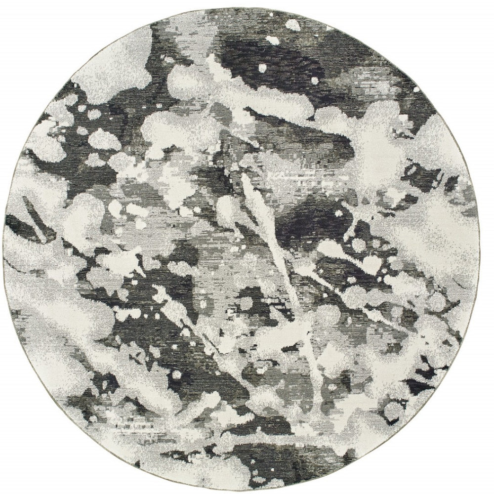 HomeRoots 10' Gray and White Abstract Power Loom Area Rug - Modern Comfort for Stylish Living Spaces 8' Round Round 510562
