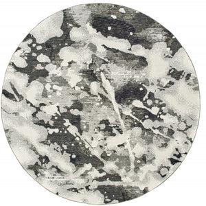 HomeRoots 10' Gray and White Abstract Power Loom Area Rug - Modern Comfort for Stylish Living Spaces 8' Round Round 510562