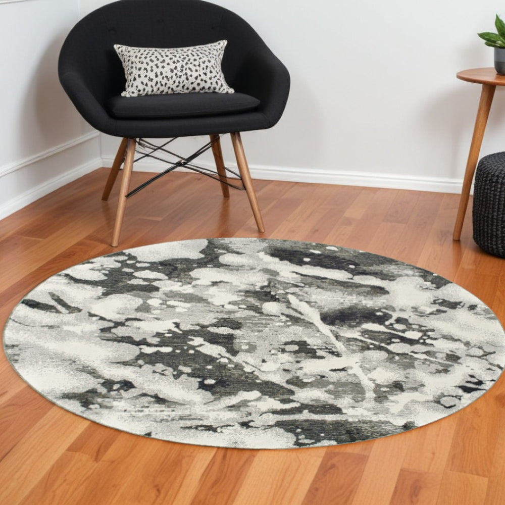 HomeRoots 10' Gray and White Abstract Power Loom Area Rug - Modern Comfort for Stylish Living Spaces 8' Round Round 510562