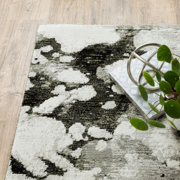 HomeRoots 10' Gray and White Abstract Power Loom Area Rug - Modern Comfort for Stylish Living Spaces 8' X 11' Rectangle 510563