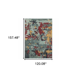 HomeRoots 10'' Blue Abstract Power Loom Area Rug - Modern, Durable Design for Living Spaces & Pet-Friendly Homes 10' X 13' 510565