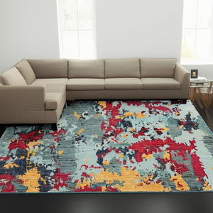HomeRoots 10'' Blue Abstract Power Loom Area Rug - Modern, Durable Design for Living Spaces & Pet-Friendly Homes 10' X 13' 510565