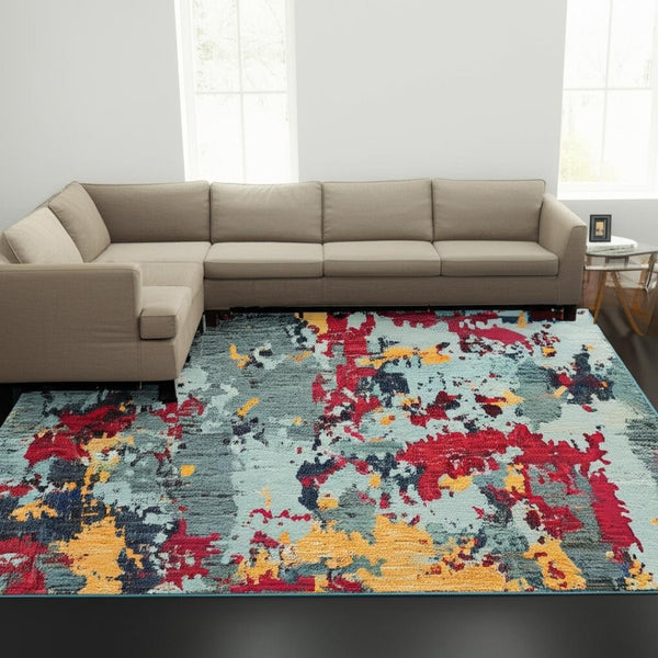 HomeRoots 10'' Blue Abstract Power Loom Area Rug - Modern, Durable Design for Living Spaces & Pet-Friendly Homes 10' X 13' 510565