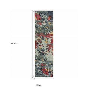 HomeRoots 10'' Blue Abstract Power Loom Area Rug - Modern, Durable Design for Living Spaces & Pet-Friendly Homes 2'3" x 8' 510567