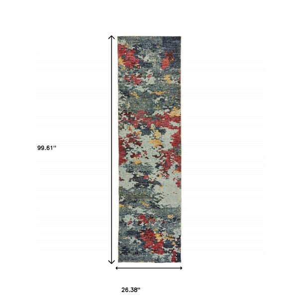 HomeRoots 10'' Blue Abstract Power Loom Area Rug - Modern, Durable Design for Living Spaces & Pet-Friendly Homes 2'3" x 8' 510567