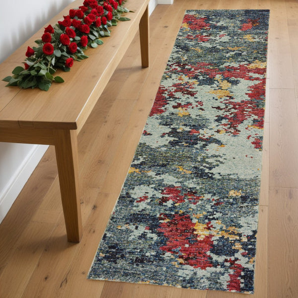 HomeRoots 10'' Blue Abstract Power Loom Area Rug - Modern, Durable Design for Living Spaces & Pet-Friendly Homes 2'3" x 8' 510567