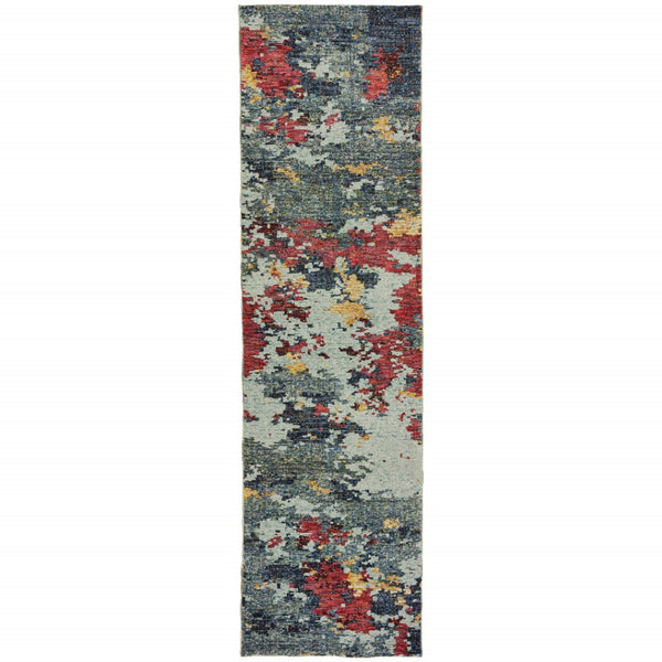HomeRoots 10'' Blue Abstract Power Loom Area Rug - Modern, Durable Design for Living Spaces & Pet-Friendly Homes 2'6" x 12' 510568