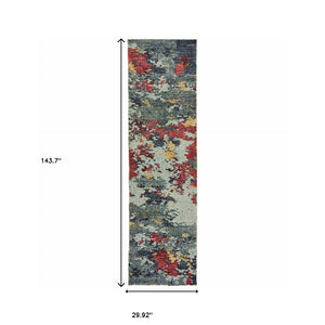 HomeRoots 10'' Blue Abstract Power Loom Area Rug - Modern, Durable Design for Living Spaces & Pet-Friendly Homes 2'6" x 12' 510568