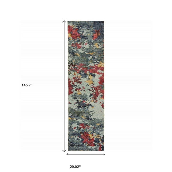HomeRoots 10'' Blue Abstract Power Loom Area Rug - Modern, Durable Design for Living Spaces & Pet-Friendly Homes 2'6" x 12' 510568