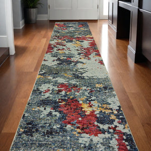 HomeRoots 10'' Blue Abstract Power Loom Area Rug - Modern, Durable Design for Living Spaces & Pet-Friendly Homes 2'6" x 12' 510568