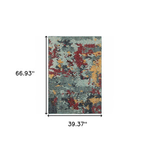 HomeRoots 10'' Blue Abstract Power Loom Area Rug - Modern, Durable Design for Living Spaces & Pet-Friendly Homes 3' x 5' 510569