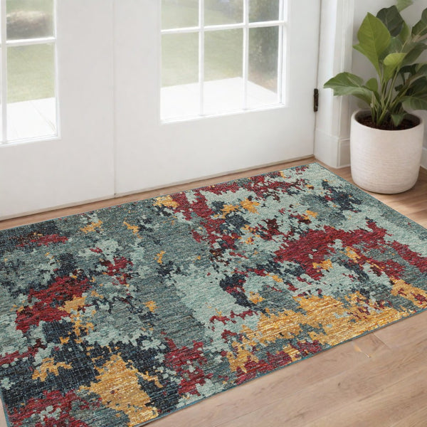 HomeRoots 10'' Blue Abstract Power Loom Area Rug - Modern, Durable Design for Living Spaces & Pet-Friendly Homes 3' x 5' 510569