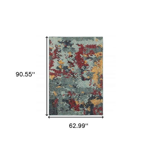 HomeRoots 10'' Blue Abstract Power Loom Area Rug - Modern, Durable Design for Living Spaces & Pet-Friendly Homes 5' X 7' 510570