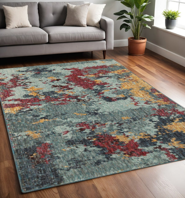 HomeRoots 10'' Blue Abstract Power Loom Area Rug - Modern, Durable Design for Living Spaces & Pet-Friendly Homes 5' X 7' 510570