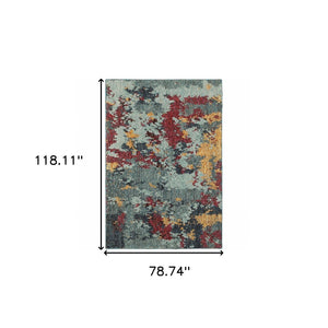 HomeRoots 10'' Blue Abstract Power Loom Area Rug - Modern, Durable Design for Living Spaces & Pet-Friendly Homes 7' X 10' 510571