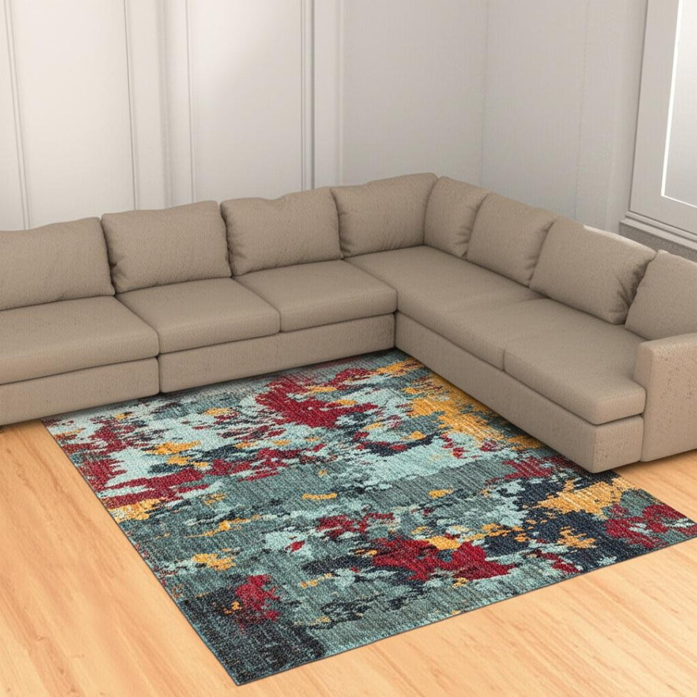 HomeRoots 10'' Blue Abstract Power Loom Area Rug - Modern, Durable Design for Living Spaces & Pet-Friendly Homes 9' X 12' 510573