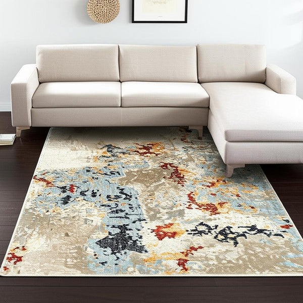 HomeRoots 10' Abstract Blue and Beige Power Loom Area Rug – Modern Design for Stylish, Durable Living Spaces 10' X 13' 510574