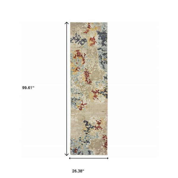 HomeRoots 10' Abstract Blue and Beige Power Loom Area Rug – Modern Design for Stylish, Durable Living Spaces 2'3" x 8' 510576