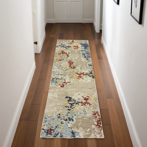 HomeRoots 10' Abstract Blue and Beige Power Loom Area Rug – Modern Design for Stylish, Durable Living Spaces 2'3" x 8' 510576