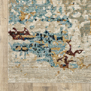 HomeRoots 10' Abstract Blue and Beige Power Loom Area Rug – Modern Design for Stylish, Durable Living Spaces 2'3" x 8' 510576