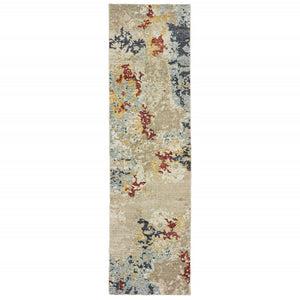 HomeRoots 10' Abstract Blue and Beige Power Loom Area Rug – Modern Design for Stylish, Durable Living Spaces 2'6" x 12' 510577