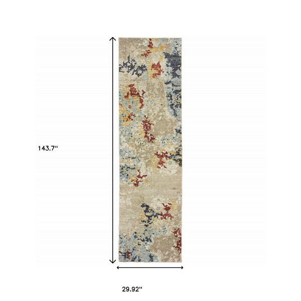 HomeRoots 10' Abstract Blue and Beige Power Loom Area Rug – Modern Design for Stylish, Durable Living Spaces 2'6" x 12' 510577