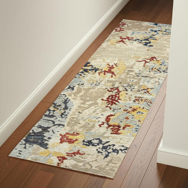 HomeRoots 10' Abstract Blue and Beige Power Loom Area Rug – Modern Design for Stylish, Durable Living Spaces 2'6" x 12' 510577