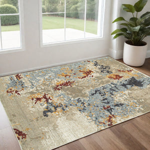 HomeRoots 10' Abstract Blue and Beige Power Loom Area Rug – Modern Design for Stylish, Durable Living Spaces 3' x 5' 510578
