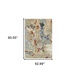HomeRoots 10' Abstract Blue and Beige Power Loom Area Rug – Modern Design for Stylish, Durable Living Spaces 5' X 7' 510579