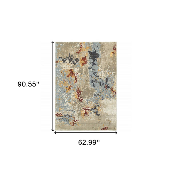 HomeRoots 10' Abstract Blue and Beige Power Loom Area Rug – Modern Design for Stylish, Durable Living Spaces 5' X 7' 510579