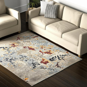 HomeRoots 10' Abstract Blue and Beige Power Loom Area Rug – Modern Design for Stylish, Durable Living Spaces 5' X 7' 510579