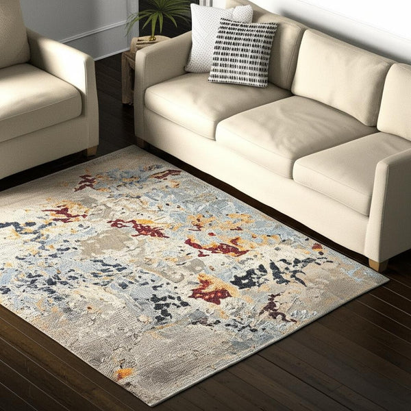 HomeRoots 10' Abstract Blue and Beige Power Loom Area Rug – Modern Design for Stylish, Durable Living Spaces 5' X 7' 510579